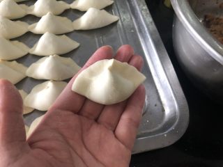 11、营养丰富的胡萝卜香菇猪肉饺子,捏紧边缘的部位。