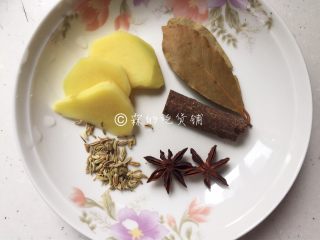 2、酱鸭腿,准备好姜和香料。