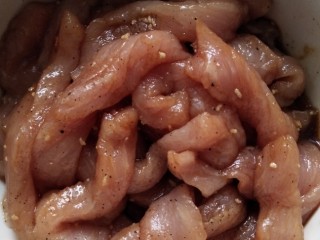 3、豪华版炒面套餐,里脊肉切条，+鸡精+胡椒粉+生姜粉+生抽+料酒＝拌匀，腌制。