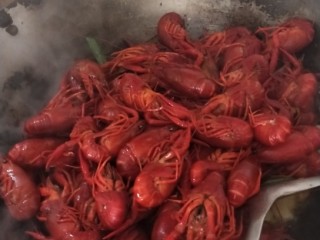 7、啤酒小龙虾,倒入小龙虾翻炒变色