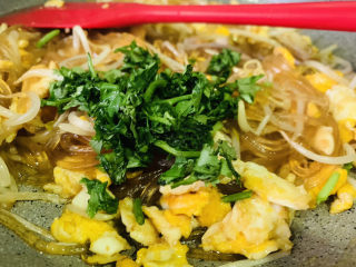 16、豆芽炒粉条,撒上香菜；