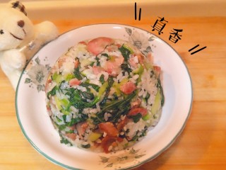 13、猪油腊肠菜饭,完成了。
