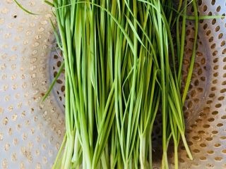 7、韭菜粉丝蒸饺,韭菜洗净沥干水分备用。