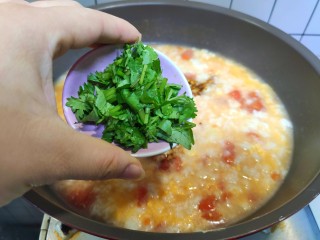 15、西红柿面疙瘩,加入香菜