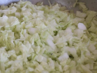 4、猪肉白菜水饺,把切好的大白菜装入大盆中，加入一两勺盐，给白菜沙一下水份。大白菜的含水量应该是青菜中排行靠前的了，水份太多会影响后面做好的水饺的口感，所以沙水这一步骤一般不建议略过。