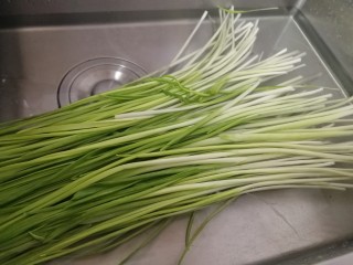 1、酸辣馄饨,蒜苗清水洗干净。