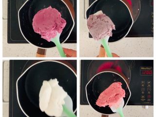 5、冰皮月饼,每一色都做成这样的糕体,放在案板上揉搓均匀。