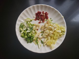 9、凉拌牛肉,干辣椒，生姜，大蒜，香葱切碎。