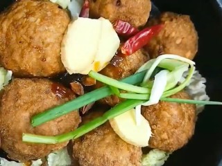 8、红烧狮子头,加清水，生抽，耗油，葱姜，干辣椒