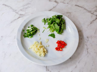 10、黄瓜凉粉,蒜切末、小米椒切圈、葱切葱花、香菜切寸段