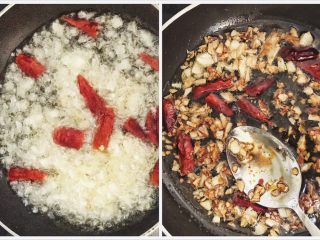 10、超下饭的油爆花蛤,花蛤在焖煮的时候，我们熬酱汁：热油，加入干辣椒和蒜泥，爆出香味，关火，加入一勺味极鲜搅匀。对！一勺就够！