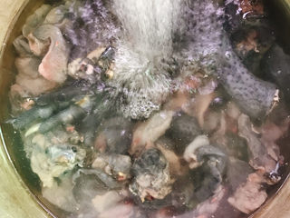 6、莲藕乌鸡汤,加入清水。