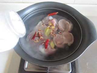 3、盐水拌鸭胗,倒入准备好的大料和适量的盐（盐比平常炒菜量大些）；