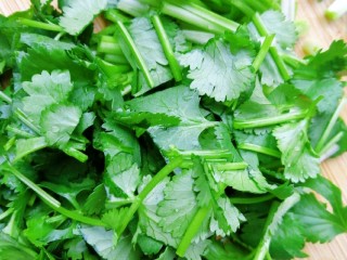 3、紫甘蓝麻油拌鸡胗,香菜切段儿。