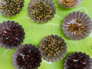 5、钵仔糕,放入馅料，葡萄干不要用水洗，要是过水了一定要控干水份。