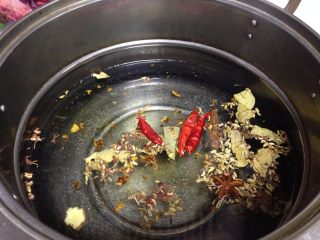 6、麻辣盐水毛豆,凉水入锅，倒入所有香料