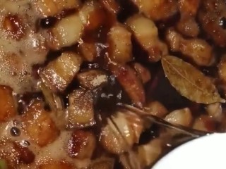 8、啤酒五花肉,再加盐，鸡精，十三香，适量清水没过五花肉，煮开炖四十分钟