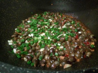 12、黑酱油#香辣螺蛳#,撒葱花，收汁起锅