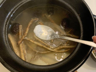 10、五子毛桃炖鸡汤,出锅后，加入适量的盐就可食用