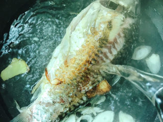 8、奶白鲫鱼豆腐汤,加入开水。