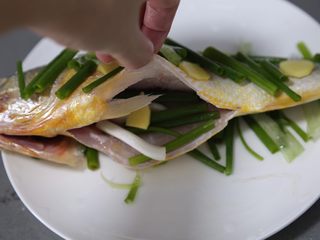 9、清蒸黄鱼,鱼肚子里也塞一些