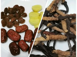 1、海参虫草炖水鸭【内附海参泡发方法】,红枣桂圆肉洗干净，红枣去核，冬虫草轻轻清洗，备用。