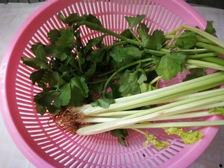 4、芹菜拌腐竹,芹菜摘去叶子,只要芹菜茎