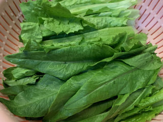 2、蚝油油麦菜,切成两半沥干