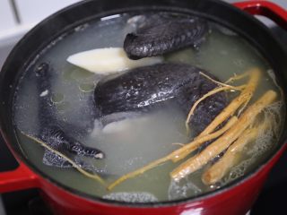 16、当归乌鸡汤,煮至鸡肉软烂，汤汁发白