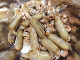 4、冰镇捞汁小海鲜,花螺，蛏子刷洗干净