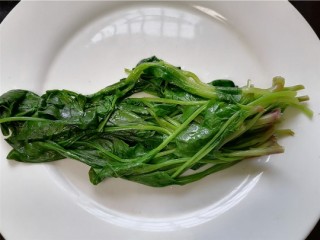 6、菠菜拌花生米,将菠菜捞出挤干水分