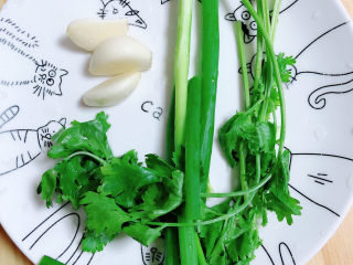 3、凉拌魔芋丝,准备好葱蒜、香菜。