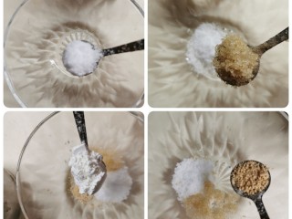 4、蒜蓉生菜,味料放入碗中，加少许水，调生粉水准备打芡。