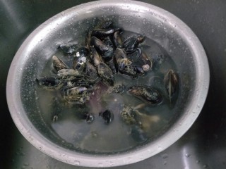 5、原汁贻贝,加入水清洗。