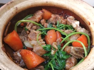 14、胡萝卜炖排骨,拌匀香菜便可