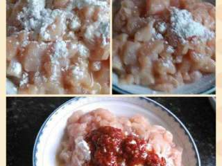 4、宫保鸡丁,鸡脯肉加淀粉，料酒，豆瓣酱腌制