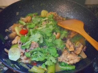 22、干锅焖鸡,最后倒入香菜即可出锅