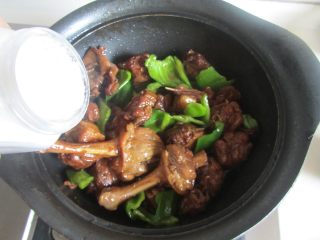 9、啤酒鸭,最后加入适量的盐和胡椒粉调味即可盛入小煲中， 再配上啤酒，好美味。