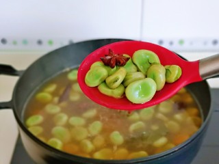 12、五香蚕豆,我大约煮了12分钟，尝了一下，口感可以了关火。