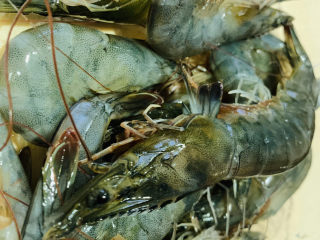 4、蒜蓉蒸大虾,鲜虾250克，用水冲洗；