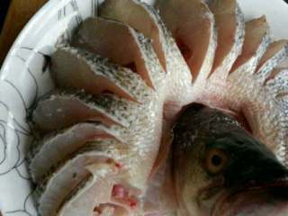 4、自创【清蒸开屏鲈鱼】,切好的摆盘。