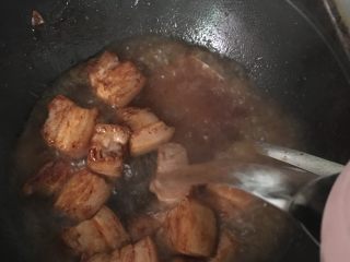 8、简易版红烧肉,倒入提前烧好的开水。