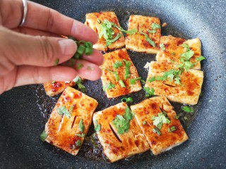 13、铁板豆腐,撒适量小葱圈，出锅前根据个人口味撒适量辣椒粉和孜然粉，白芝麻即可。