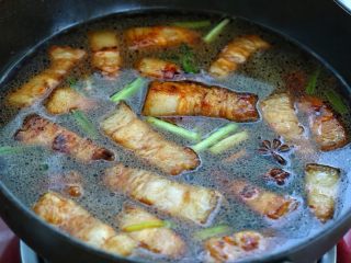 9、红烧肉炖萝卜,添入适量清水没过锅中食材，水量最好一次加够，大火煮开后改中小火炖煮四十分钟左右