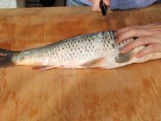 1、糖醋鱼,从鱼鳃向后数2个关节的位置下直刀，到鱼骨的时候向后片
