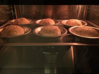 8、黑椒鸡肉汉堡,放入汉堡模内，放入烤箱，发酵，38度50分钟（放一碗热水）