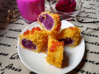 40、剩米饭紫薯泥卷,外脆里软。