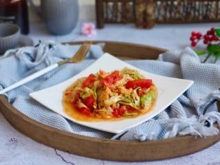 15、番茄鸡蛋炒圆白菜,成品图。