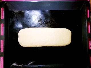 7、培根芝士面包,把包好的面团轻轻摆入烤盘，收口朝下，放入烤箱进行二次发酵。时间大约三十分钟。