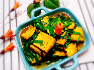 21、韭菜炒豆腐,韭菜炒豆腐,成品图。